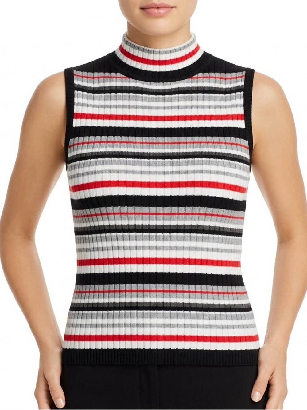 Vintage 1999 Great American Sweater Tank‎ Large Striped Mock Neck Made USA